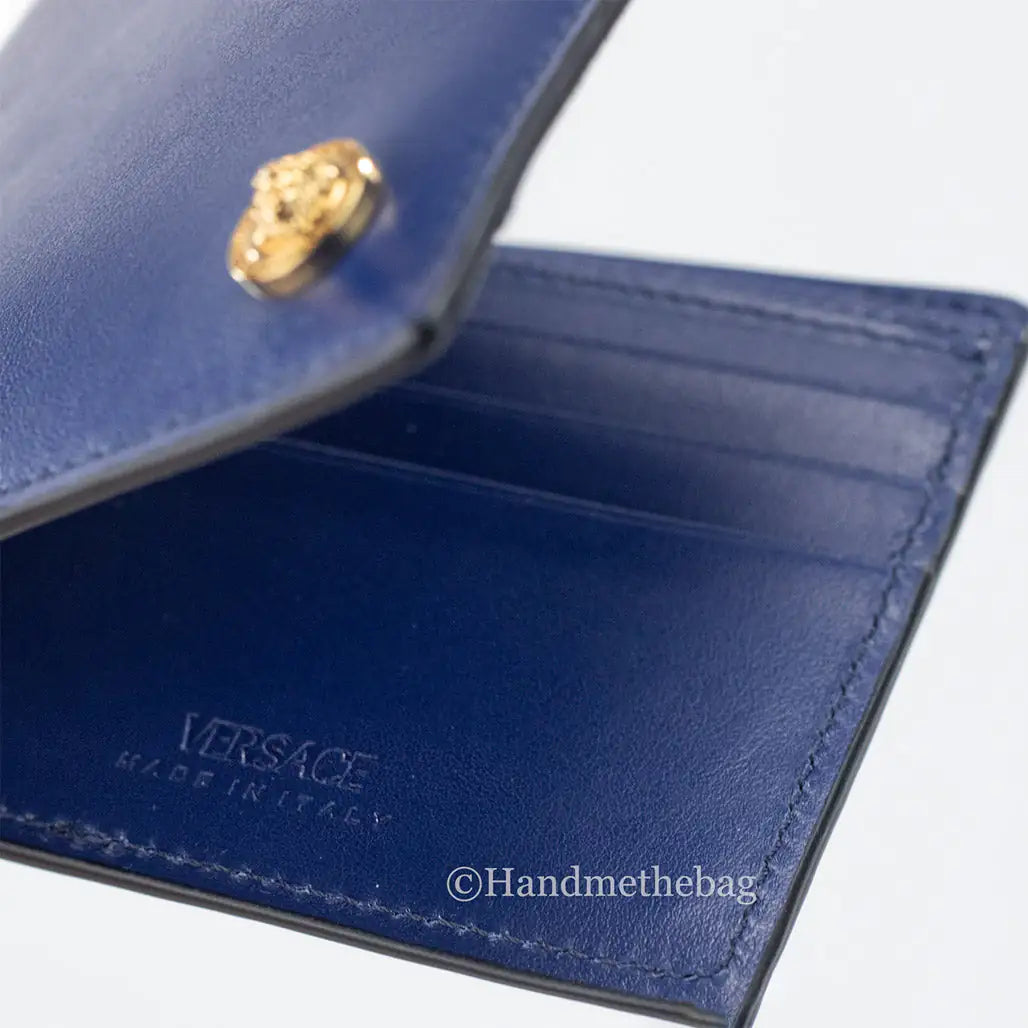 Versace Navy Smooth Leather Medusa Bifold Wallet