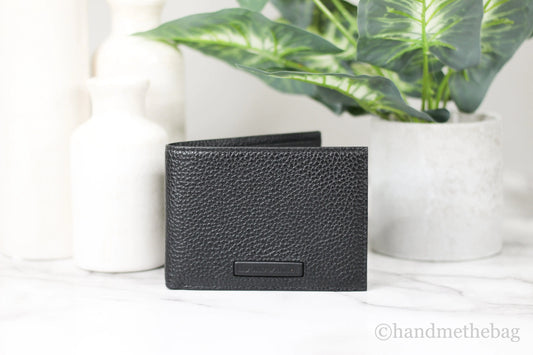 Emporio Armani Black Grainy Pebbled Leather Bi-Fold Organizer Wallet