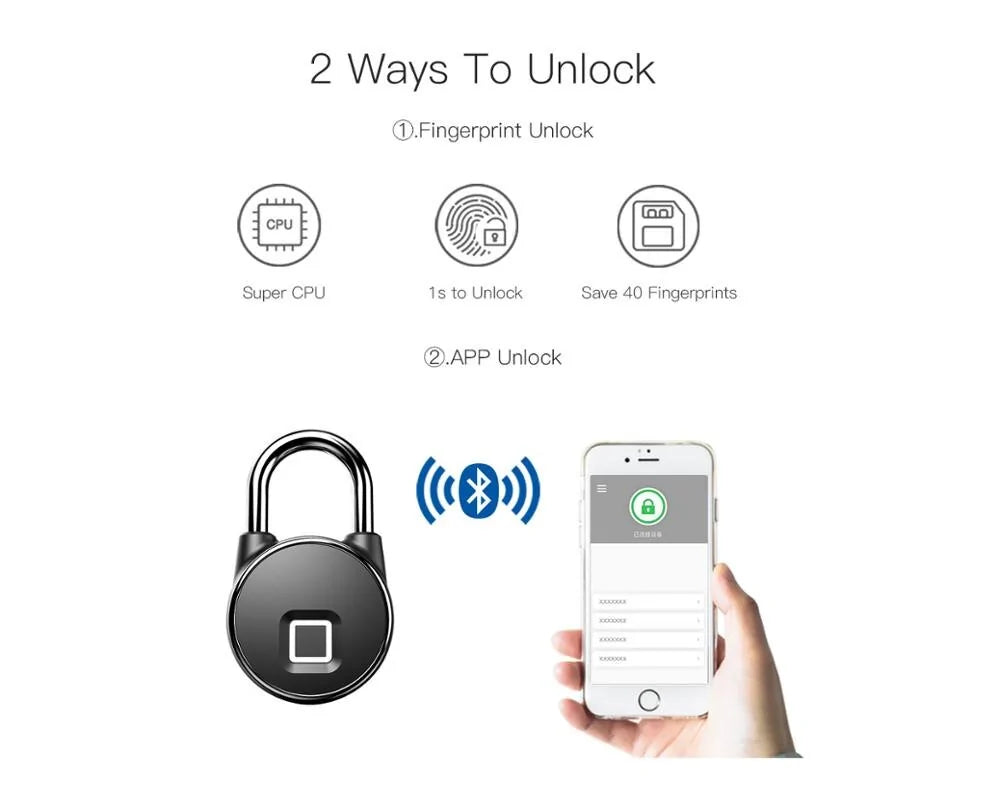 USB Rechargeable Bluetooth Fingerprint Padlock