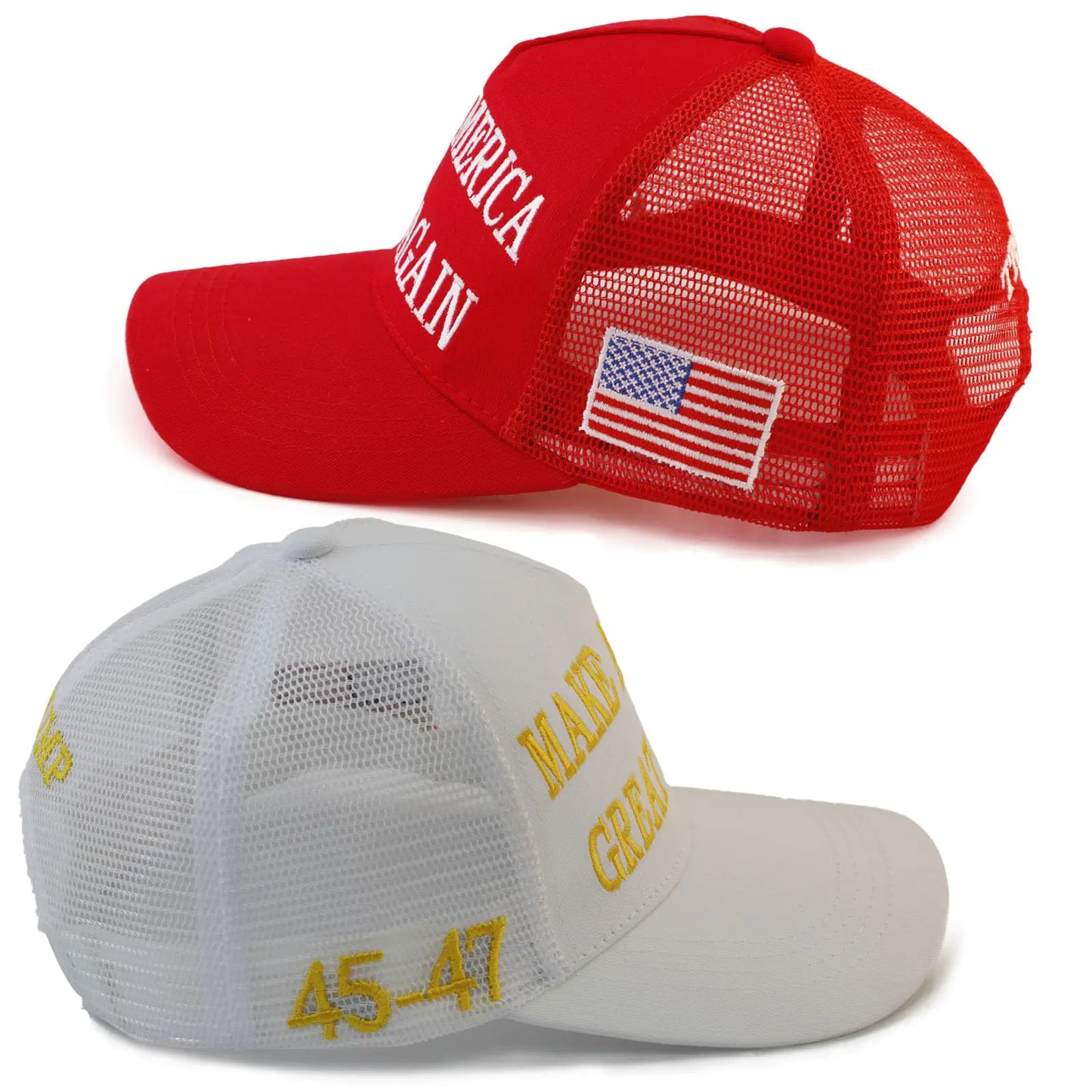 Make America Great Again Trump  Baseball Cap 7-7 5/8 2pcs Grid Maga Red&white