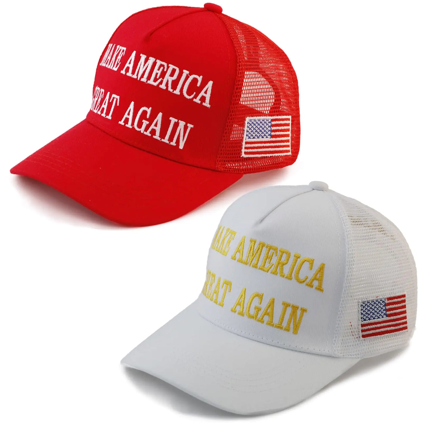 Make America Great Again Trump  Baseball Cap 7-7 5/8 2pcs Grid Maga Red&white