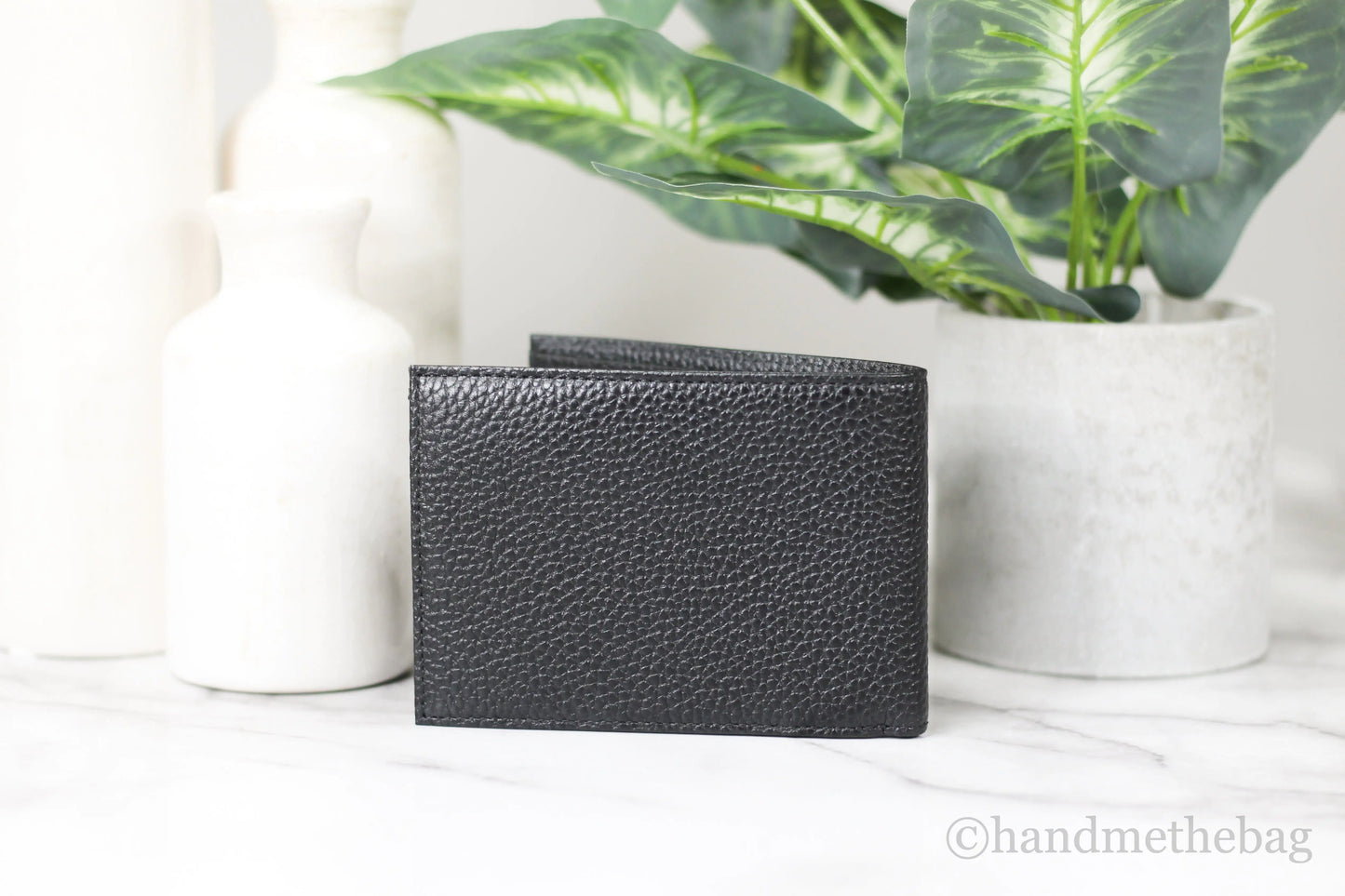 Emporio Armani Black Grainy Pebbled Leather Bi-Fold Organizer Wallet