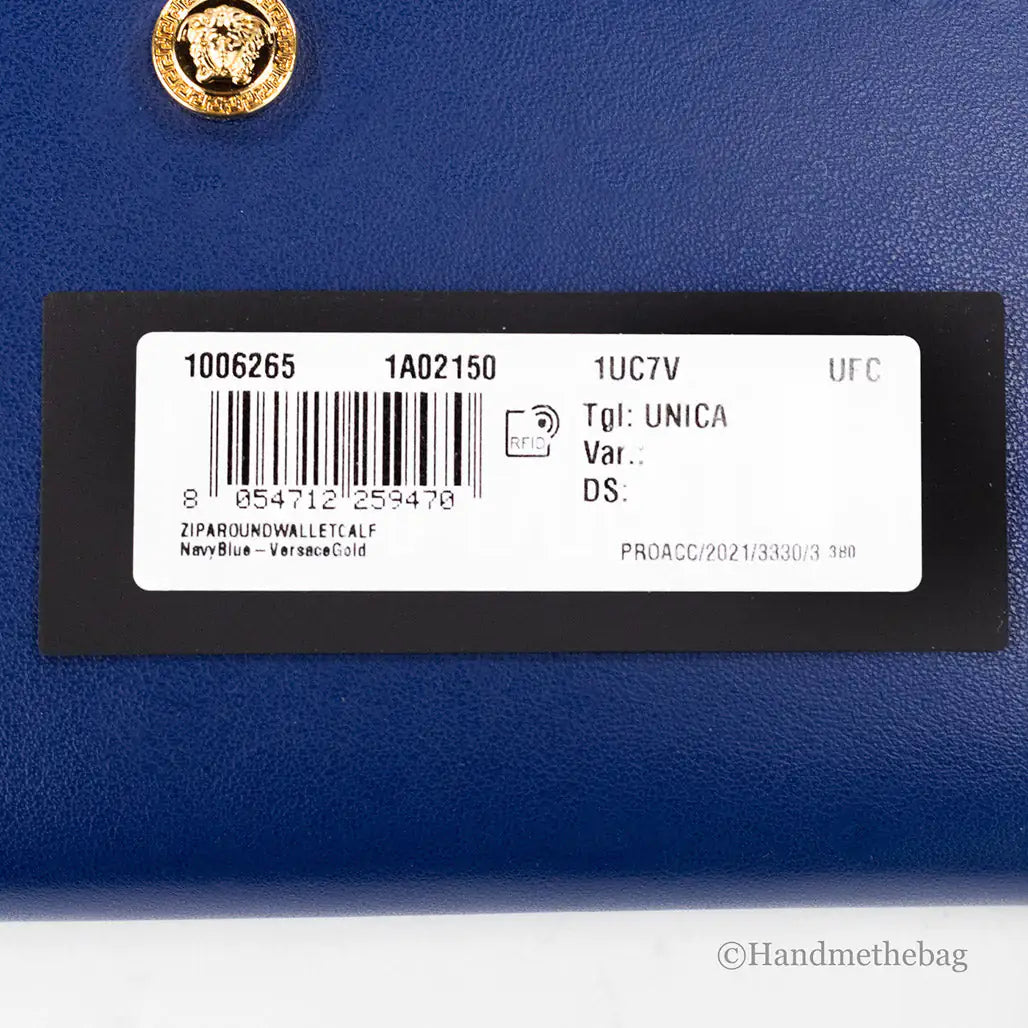 Versace Navy Leather Medusa Continental Clutch Wallet