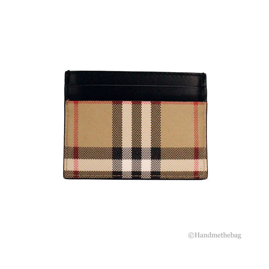 Burberry Sandon Black Canvas Check Leather Card Case Wallet