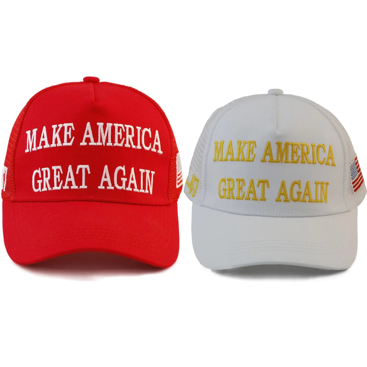 Make America Great Again Trump  Baseball Cap 7-7 5/8 2pcs Grid Maga Red&white