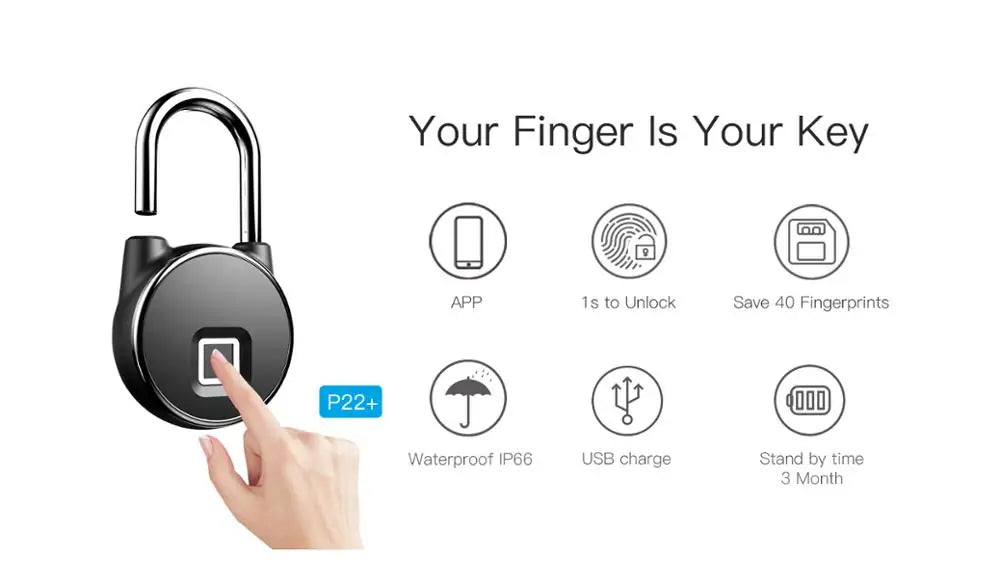 USB Rechargeable Bluetooth Fingerprint Padlock