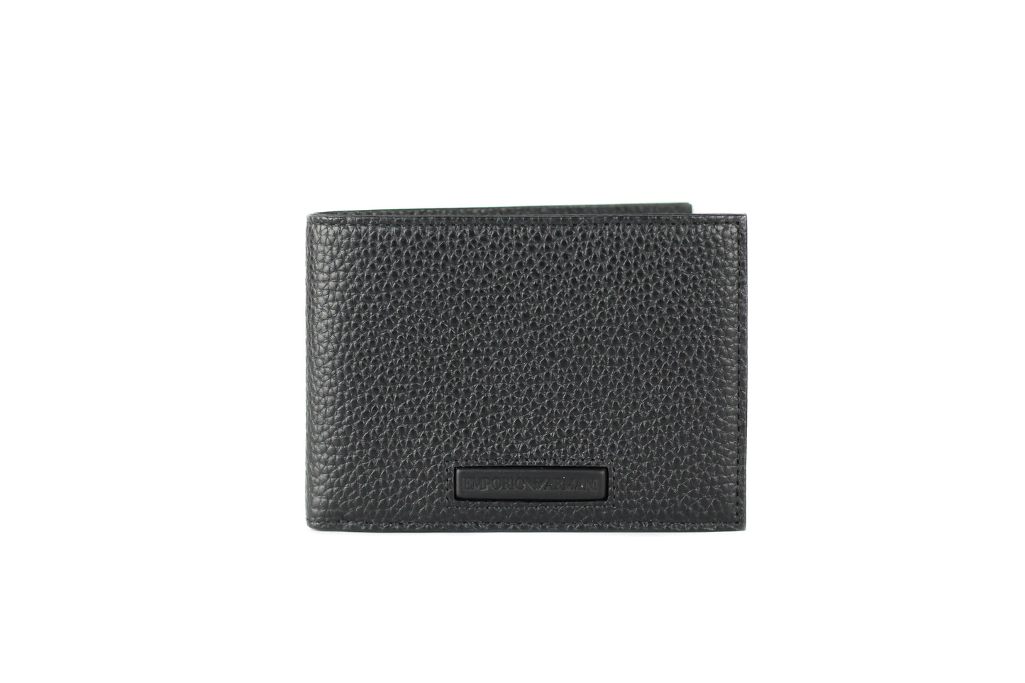 Emporio Armani Black Grainy Pebbled Leather Bi-Fold Organizer Wallet