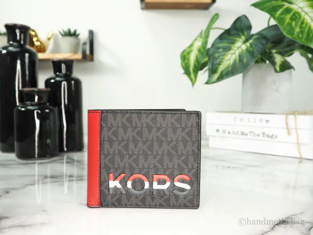 Michael Kors Cooper Black Flame Signature Leather Graphic Logo  Wallet