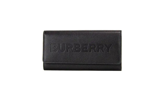 Burberry Porter Black Leather Branded Embossed Clutch Flap Wallet