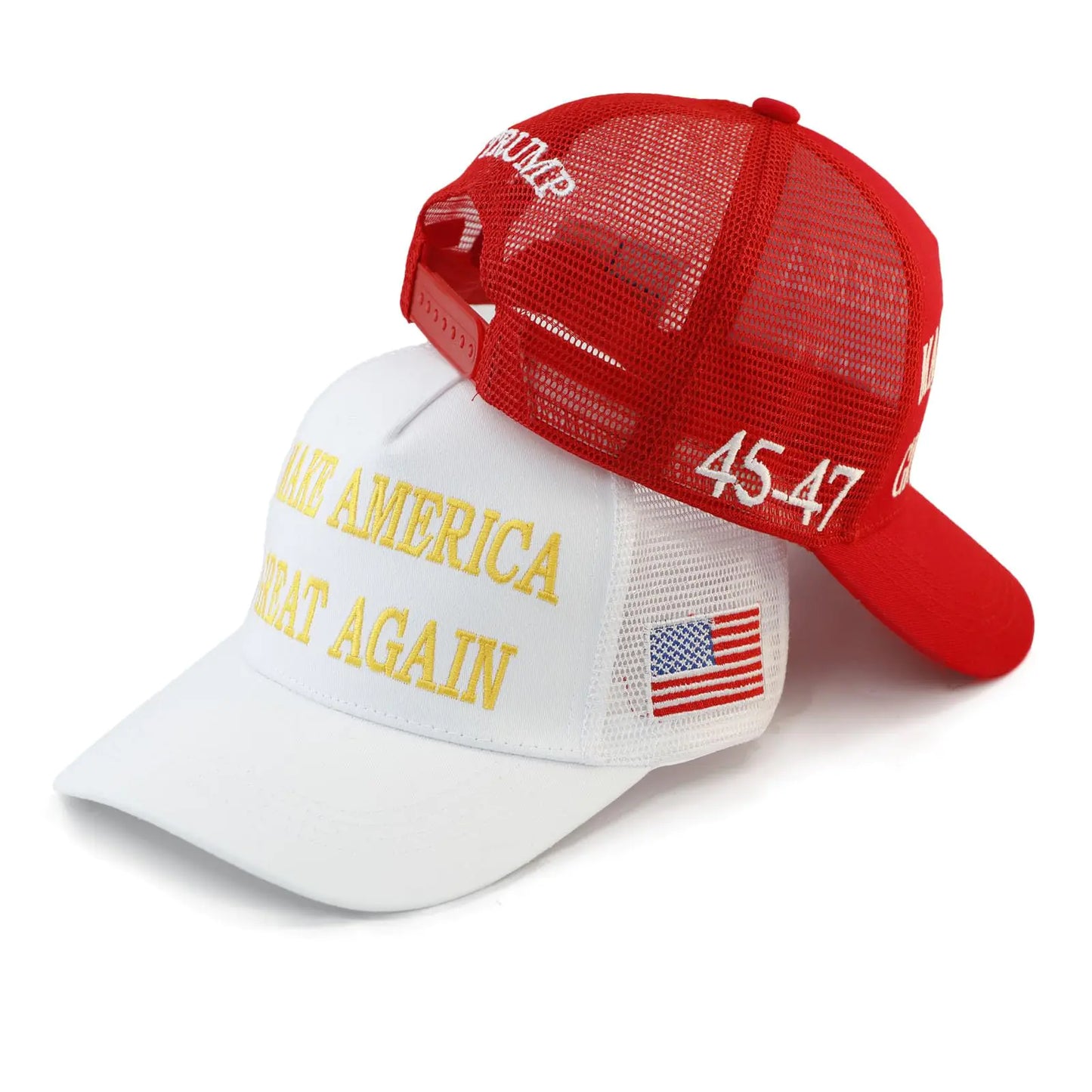 Make America Great Again Trump  Baseball Cap 7-7 5/8 2pcs Grid Maga Red&white